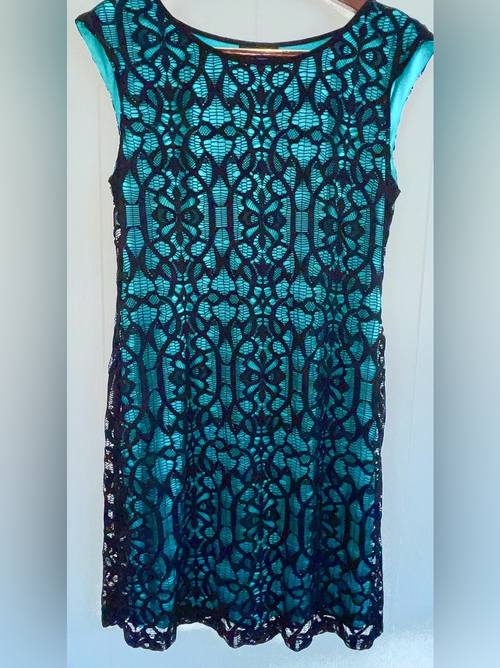 Connected Apparel Boho inspired Mini/Midi Black Lace Overlay Dress Size-L/XL